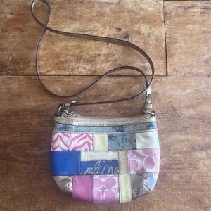 COACH Patchwork Gold Multi
Color Small Canvas/Leather. Crossbody Bag